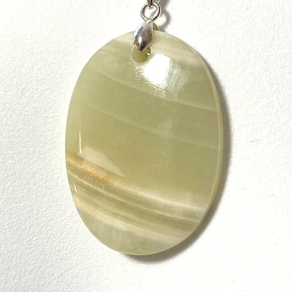 Natural Pale Green Onyx Pendant, Large Genuine Gemstone Oval Pendant - Picture 6 of 11